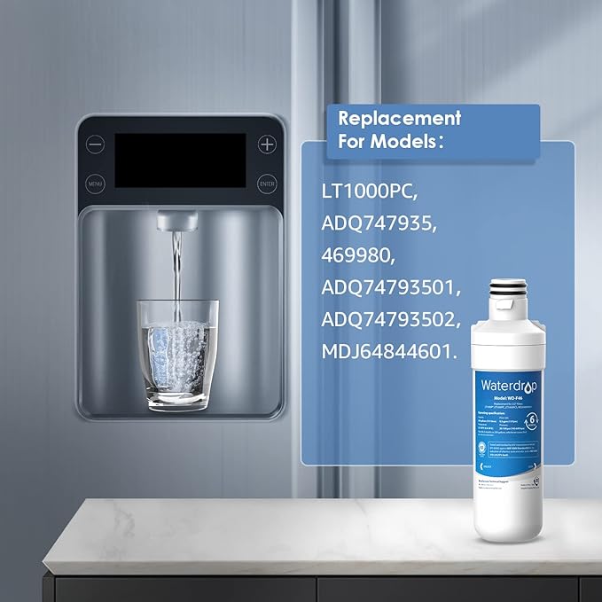 Waterdrop ADQ747935 LT1000PC Replacement for LG® LT1000P®/PC/PCS ThinQ® Refrigerator Water Filter, LFXS26973S, LMXS28626S, LMWS27626S, LFXS28596S, ADQ74793501 and LT120F®