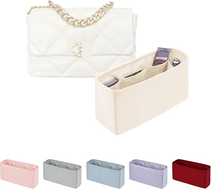 19 Bag Organizer Insert, Purse Organizer with Silky Satin Compatible with Chanel 19 Bag Maxi, Lightweight Inner Bag for Luxury Bags (Craie, Maxi36)