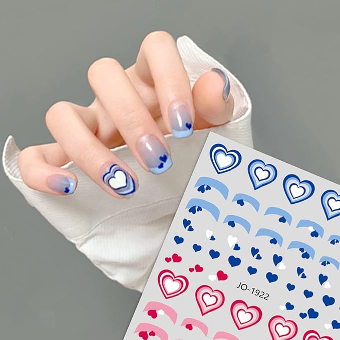 Heart Nail Art Stickers, 3D Love Heart Nail Self-Adhesive Sticker Design, Holographic Big Gradient Heart Nail Transfer Decals for Women Girls Manicure Charms Decorations, DIY Acrylic Decal Supplies