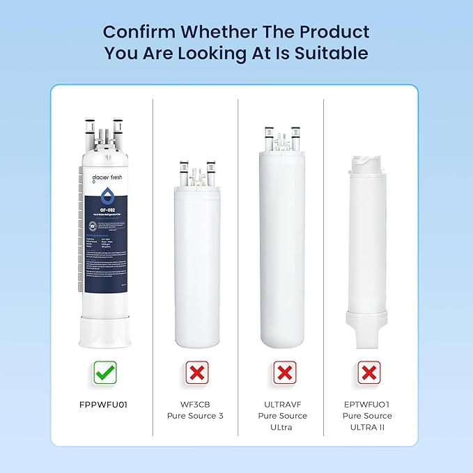 GLACIER FRESH Water Filter Replacement for Frigidaire PurePour FPPWFU01, Replacement for Frigidaire FRGPAAF2 PureAir AF-2 Refrigerator Air Filter (3+3 Pack)