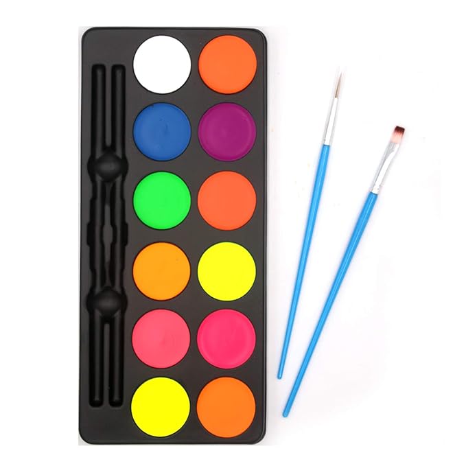 Maydear Face Painting Kit for Kids with 12 Colors Safe and Non-Toxic Large Water Based Face Paint (Fluorescence)