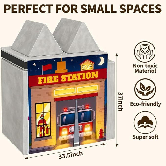 Play Couch Panels – Fire Station Theme Foam Modular Sofa Panels with Adjustable， Soft Couch Accessories for Creative Arrangements， 33.5×37in