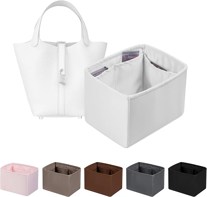Purse Organizer Insert for Picotin 18/22, Satin Bag Organizer for Woman, Soft & Lightweight Purse Essentials, Ideal for Travel, Shopping, and Daily Use, Multiple Pockets(PC 18, Beton)