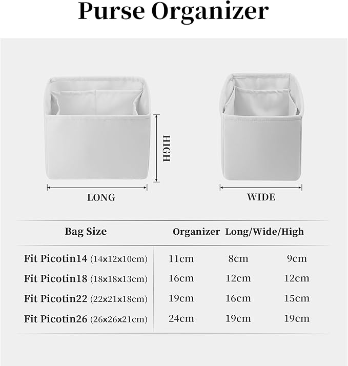 Purse Organizer Insert for Picotin 18/22, Satin Bag Organizer for Woman, Soft & Lightweight Purse Essentials, Ideal for Travel, Shopping, and Daily Use, Multiple Pockets(PC 18, Beton)