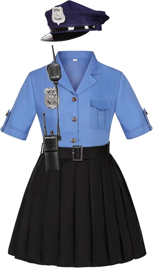 KIDIN Police Officer Costume for Kids Cop Costume for Girls’ Police Dress Up Halloween Cosplay Birthday Gift