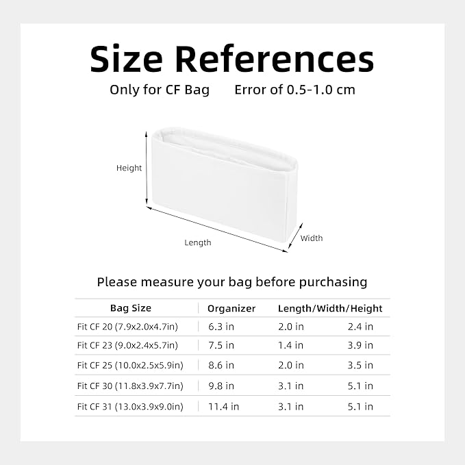 DGAZ Purse Organizer Insert，Silk Bag Organizer，Luxury Handbag & Tote Shaper Fits Chanel CF Bags