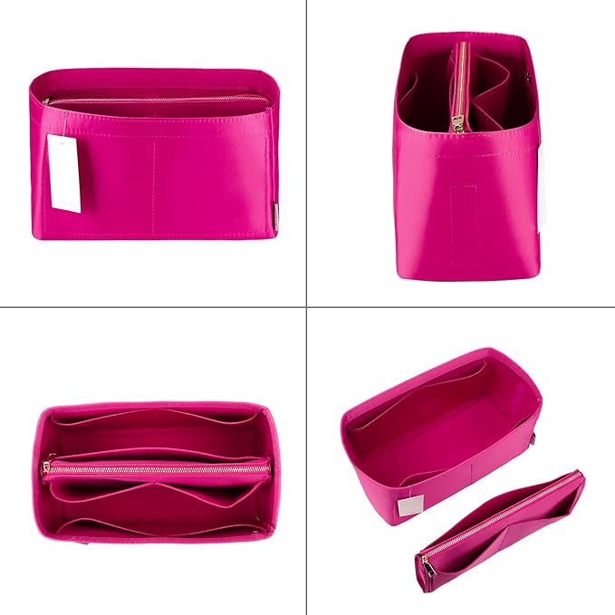 ZTUJO Purse Organizer Insert For Handbags, Purse Organizer With Zipper, Neverfull Organizer, Bag Organizer For Speedy Neverfull ONTHEGO Tote, Handbag and More (Silky Rosy, Medium)