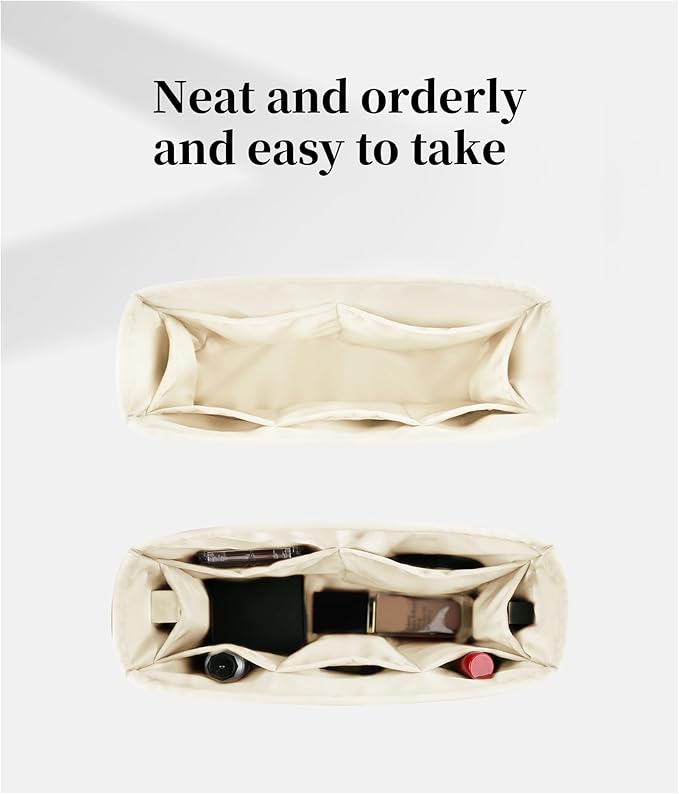 19 Bag Organizer Insert, Purse Organizer with Silky Satin Compatible with Chanel 19 Bag Maxi, Lightweight Inner Bag for Luxury Bags (Craie, Maxi36)