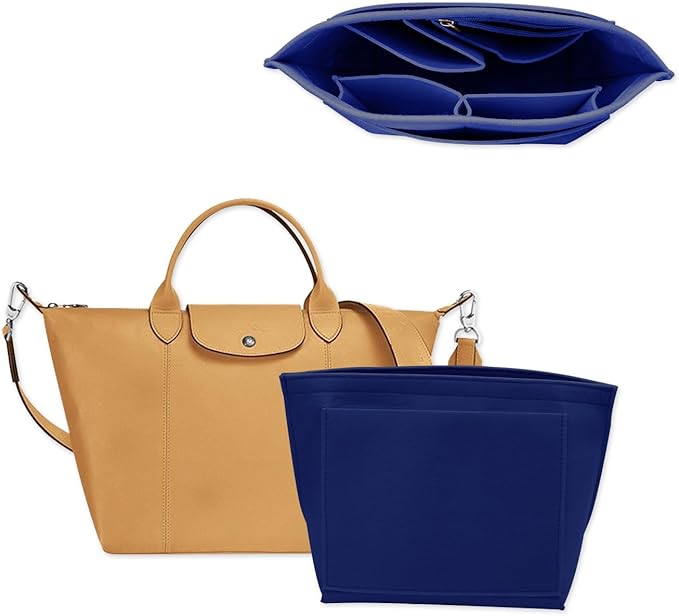 Chispee Felt Purse Organizer Insert Luxury Handbag Organizers for Longchamp Organizer Insert Divider Pocket & Zipper Inner Bag Liner fit Medium, Royal Blue