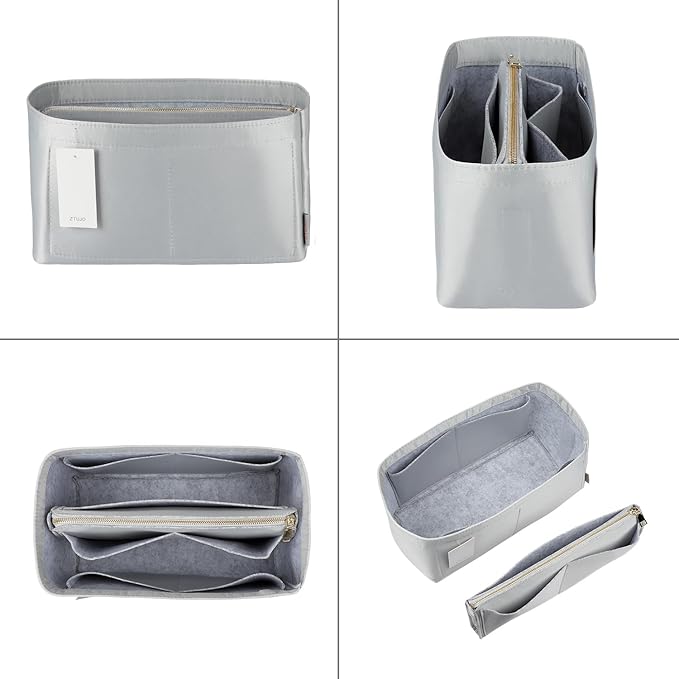 ZTUJO Purse Organizer Insert For Handbags, Purse Organizer With Zipper, Neverfull Organizer, Bag Organizer For Speedy Neverfull ONTHEGO Tote, Handbag and More (Silky Grey, X-Large)