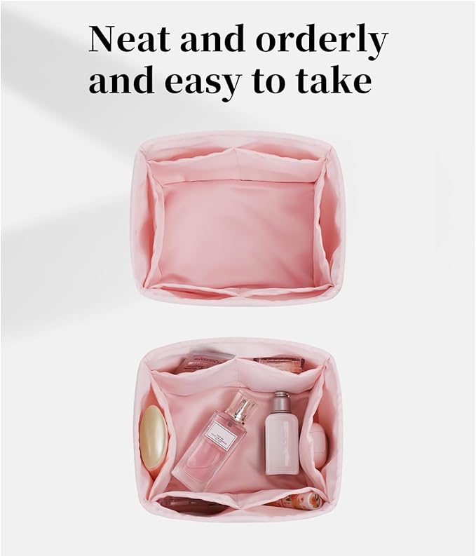 Purse Organizer Insert for Picotin 18/22, Satin Bag Organizer for Picotin Bags, Lightweight Purse Essentials for Women Luxury Handbags, Soft Touch Inner Liner with Multiple Pockets (Pink, PC22)