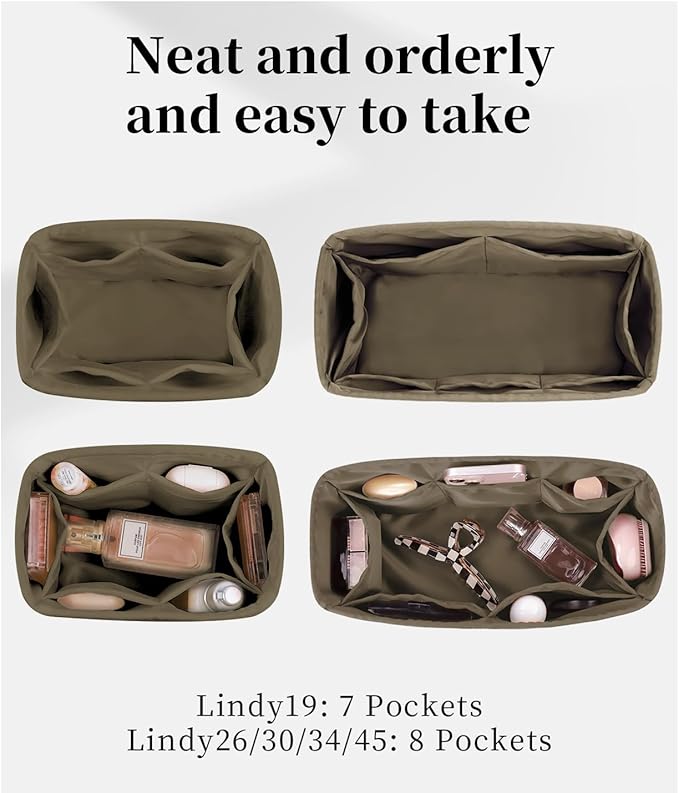 Lindy Bags Organizer Insert, Bag Storage with Silky Satins Material, Lightweight Inner Bag Compatible with Lindy 30 Bag Storage, Handbag Insert with Pockets (Etoupe grey, Lindy30)