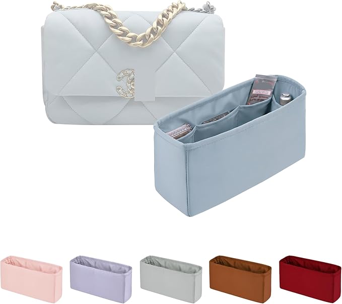 Organizer for Purse Bags, Tote HandBags Organizer with Silky Satin Compatible with Chanel 19 Jumbo, Lightweight Inner Bag for Luxury Bags (Blue brume, Jumbo30)