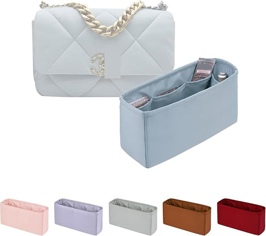 19 Bag Organizer Insert, Purse Organizer with Silky Satin Compatible with Chanel 19 Bag Maxi, Lightweight Inner Bag for Luxury Bags (Blue brume, Maxi36)