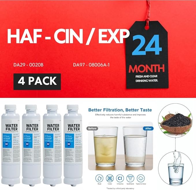 HAF-CIN/EXP DA29 Water Filter Replacement – Compatible with DA29-00020B – Carbon Block 99% Contaminant Reduction – Fresh Water & Ice – 24 Month Life 4 PACK