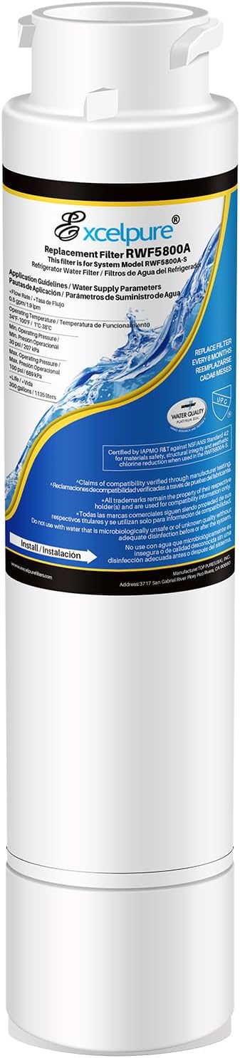 EXCELPURE RWF5800A Refrigerator Water Filter Compatible with Frigidaire EPTWFU01, EWF02, Pure Source Ultra II, 012505454226, 4562222, 1PACK