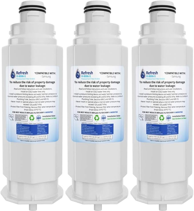 Refresh Replacement Refrigerator Water Filter for Samsung DA97-17376B, DA97-08006C, HAF-QIN, HAF-QIN/EXP, RF23M8070SG, BRF425200AP (3-Pack)