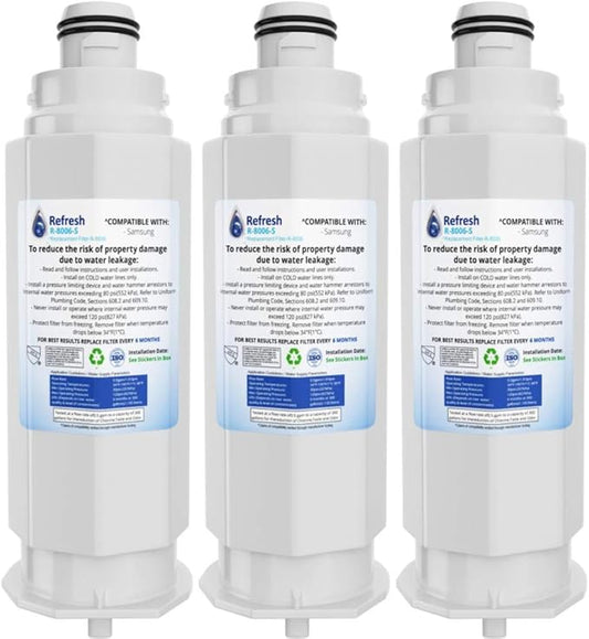 Refresh Replacement Refrigerator Water Filter for Samsung DA97-17376B, DA97-08006C, HAF-QIN, HAF-QIN/EXP, RF23M8070SG, BRF425200AP (3-Pack)