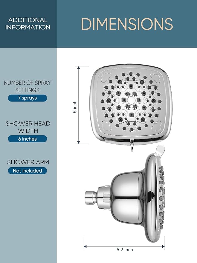 Cobbe Filtered Shower Head, 7 Modes High Pressure Shower Heads - 16 Stage Shower Head Filter for Hard Water for Remove Chlorine and Harmful Substances (Luxury Polished Chrome, 6 Inch Square)