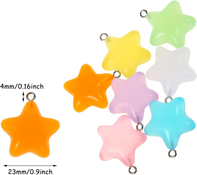 LUBINGSHINE 30pcs Glowing Solar Luminous Star Heart Moon Charms, Mixed Resin Glow in The Dark Star Pendant for DIY Jewelry Craft Making Party Decoration