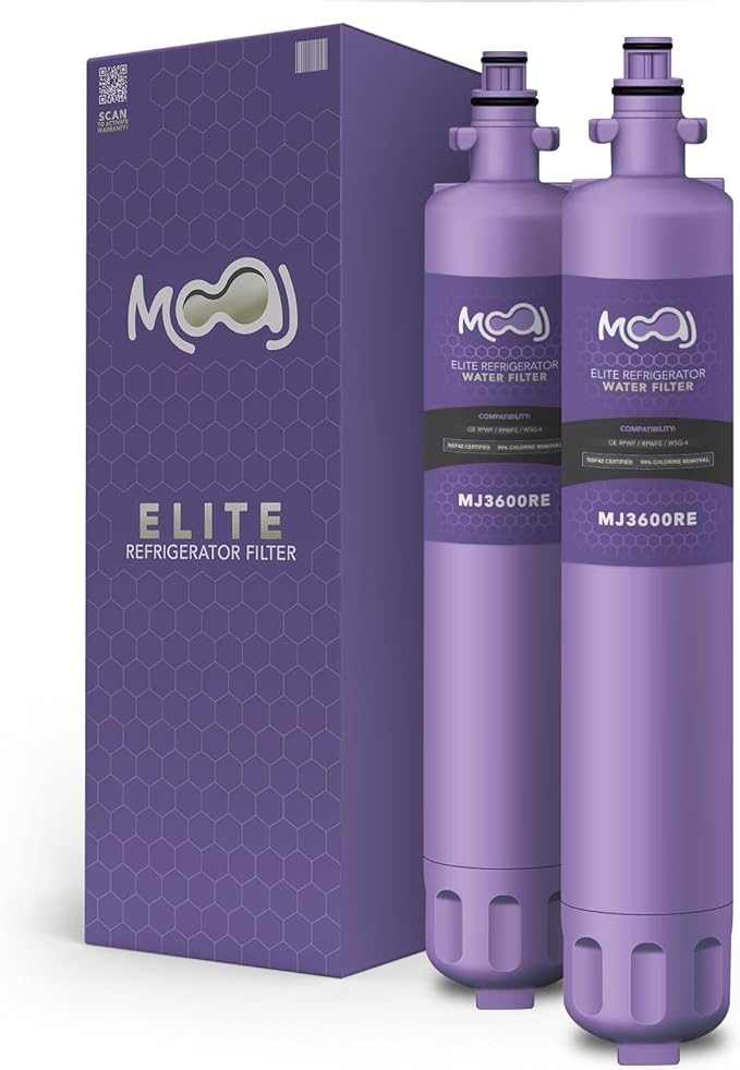 MOAJ Water Filter Replacement for GE RPWF, Water Sentinel WSG-4 | NSF42 Certified Refrigerator Filter 2-Pack | Removes Chlorine, Color, Odor, & More | 99.06% Chlorine Reduction | MJ3600RE