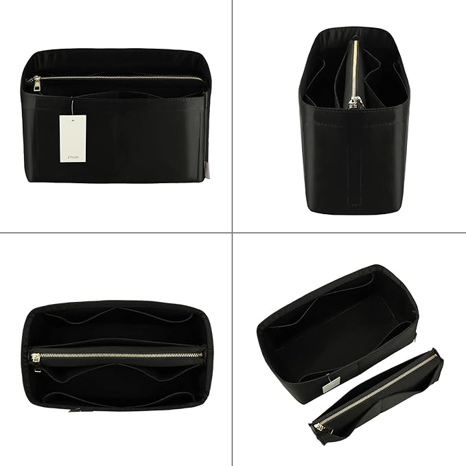 Purse Organizer Insert For Handbags, Purse Organizer With Zipper, Neverfull Organizer, Bag Organizer For Speedy Neverfull ONTHEGO Tote, Handbag and More (Polyester Black, Medium