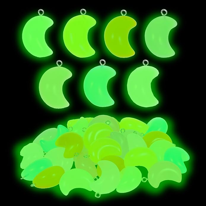 LUBINGSHINE 30pcs Glowing Solar Luminous Star Heart Moon Charms, Mixed Resin Glow in The Dark Star Pendant for DIY Jewelry Craft Making Party Decoration
