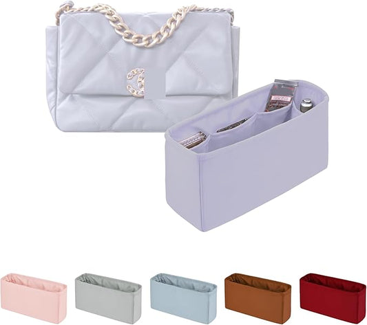 19 Bag Organizer Insert, Purse Organizer with Silky Satin Compatible with Chanel 19 Flap26 Bag, Lightweight Inner Bag for Luxury Bags (Lavender, Flap26)