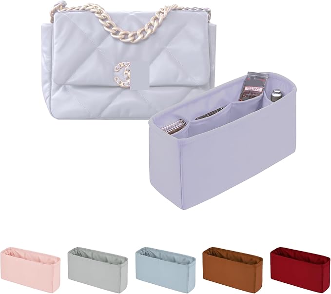 19 Bag Organizer Insert, Purse Organizer with Silky Satin Compatible with Chanel 19 Bag Maxi, Lightweight Shaper for Daily Use (Lavender, Maxi 36)