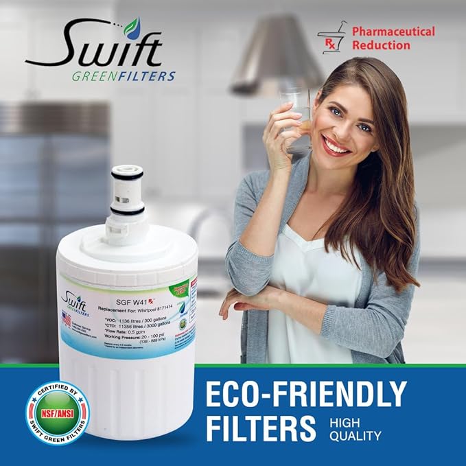 Swift Green Filters SGF-W41 Rx Compatible Refrigerator Water Filter for FILTER 8, 46-9002, 8171413, 8171414, NLC200, Made in USA (6 Pack)
