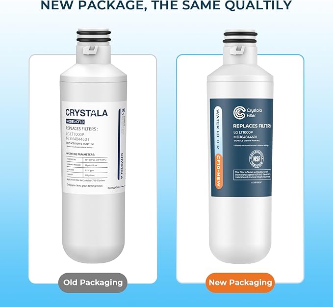 Crystala LT1000PC Replacement Water Filter, Compatible with LT1000PC/PCS, LT1000PC, LT-1000PC, MDJ64844601, ADQ747935 ADQ74793504 Water Filter and LT120F ADQ73334008 Fresh Air Filter 3 Pack
