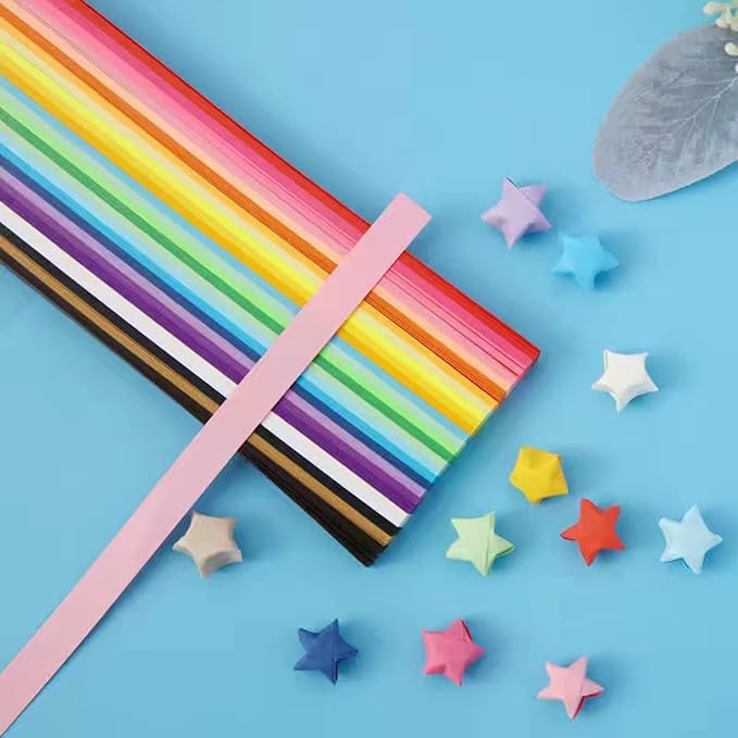 Star origami, star folded paper strips in color, handmade paper stars (27 color mix (1350 sheets ﻿