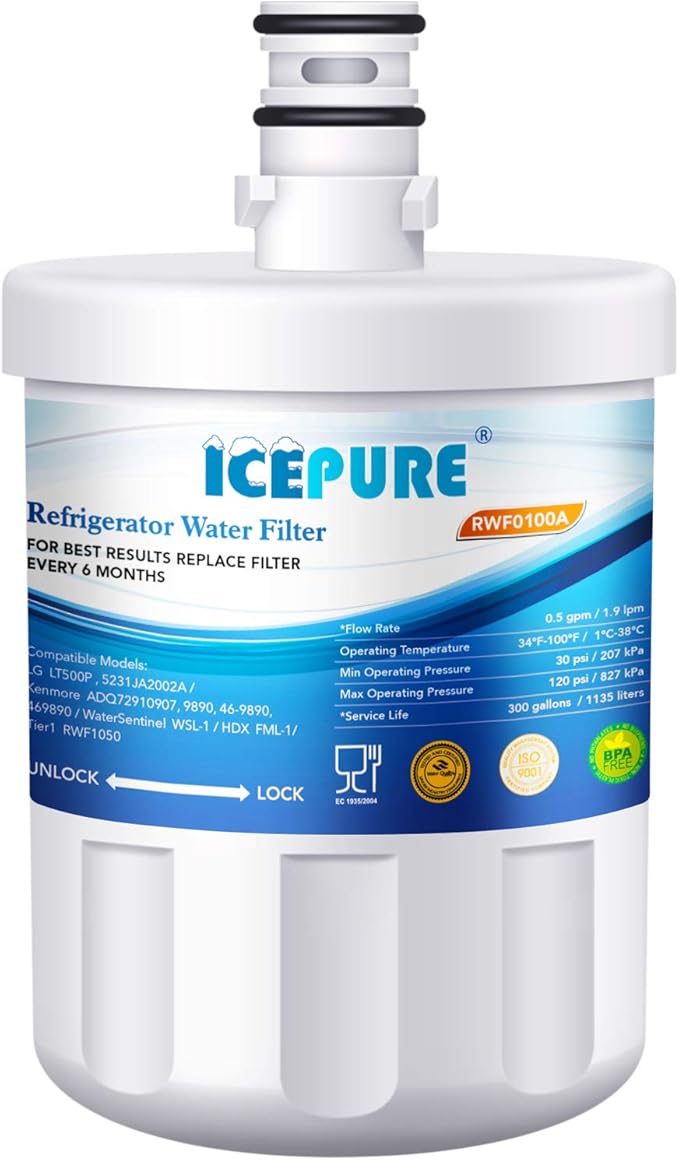ICEPURE RWF0100A Replacement for LT500P, kenmore 469890 9890, 5231JA2002A, LSC27925ST, ADQ72910907, ADQ72910901, GEN11042FR-08, LFX25974ST, LFX25973S 1 PACK