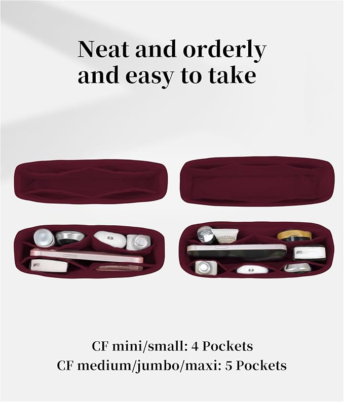 Classic Flap Bag Organizer Insert, Purse Organizer for Handbag Compatible with Chanel Classic Flap Jumbo, Multiple Pockets Bag Organizer (Rouge Grenat, CF Jumbo)