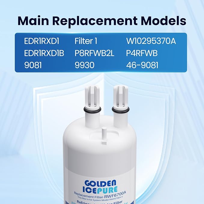 GOLDEN ICEPURE EDR1RXD1 Replacement for Everydrop® Filter 1, W10295370A, EDR1RXD1B, P8RFWB2L, P4RFWB, Kenmore® 46-9081, 46-9930, RWF6700A Refrigerator Water Filter 2PACK