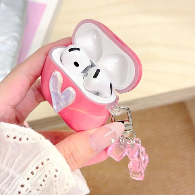AirPods 4 Case with Neck Strap - Pink Marble Heart Design, Shockproof Silicone Protective Cover for Women Travel, Compatible with AirPods 4/4(2024 NC) & Detachable Keychain,Cute