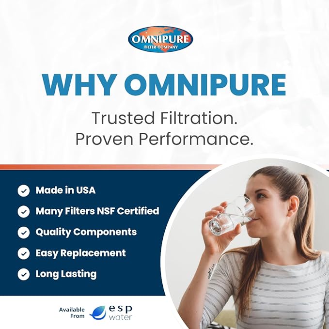 Omnipure K2551-KK Inline Water Filter 3/8 Inch Quick Connect Tubing 1/2 Calcite 1/2 Corosex Cartridge Raises Low pH Enhances Taste and Protects RO Systems 2 x 10 Inch Made in USA
