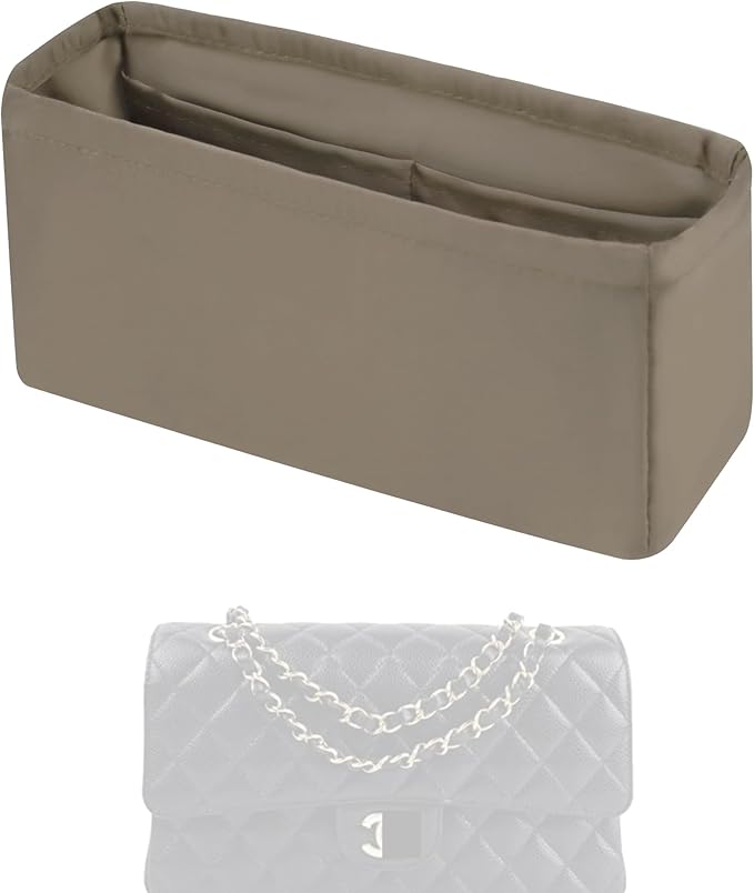 Purse Handbag Silky Organizer Insert Keep Bag Shape Fits Chanel Classic Flap CF Mini Square 17/20/Small/Medium/Jumbo/Maxi Bags, Luxury Handbag Tote Lightweight Sturdy (Small 23,Cris tourterelle)