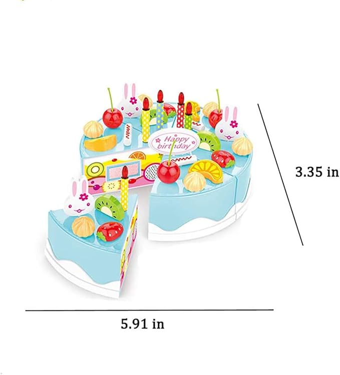 38 PCS DIY Cutting Birthday Party Cake Model Ornament Pretend Kitchen Food Set, DIY Fruit Cutting Kitchen Pink/Blue Cut Cake Gift (38PCS Blue)