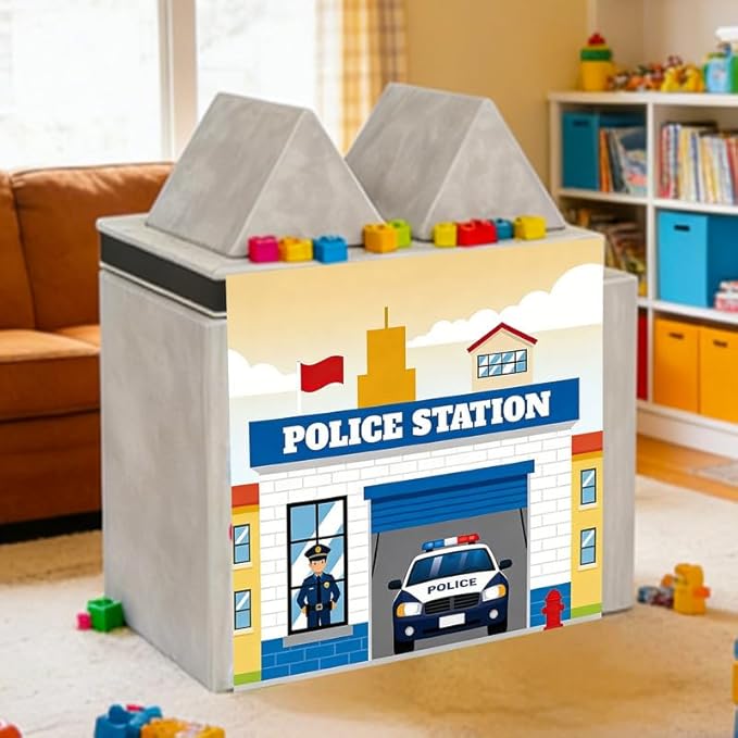 Play Couch Panels – Police Station Theme Foam Modular Sofa Panels with Adjustable， Soft Couch Accessories for Creative Arrangements， 33.5×37in
