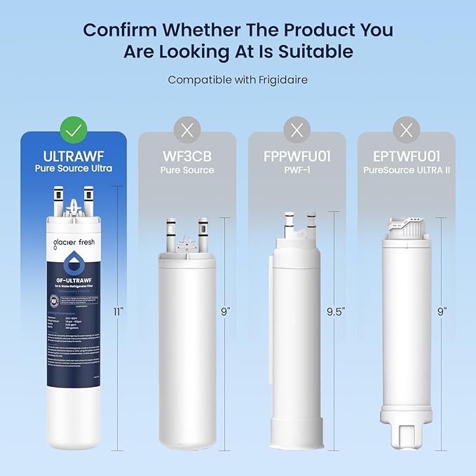 GLACIER FRESH Replacement for Frigidaire ULTRAWF,Pure Source Ultra, Kenmore 9999, 469999, 46-9999, A0094E28261 Refrigerator Water Filter,Pack of 3