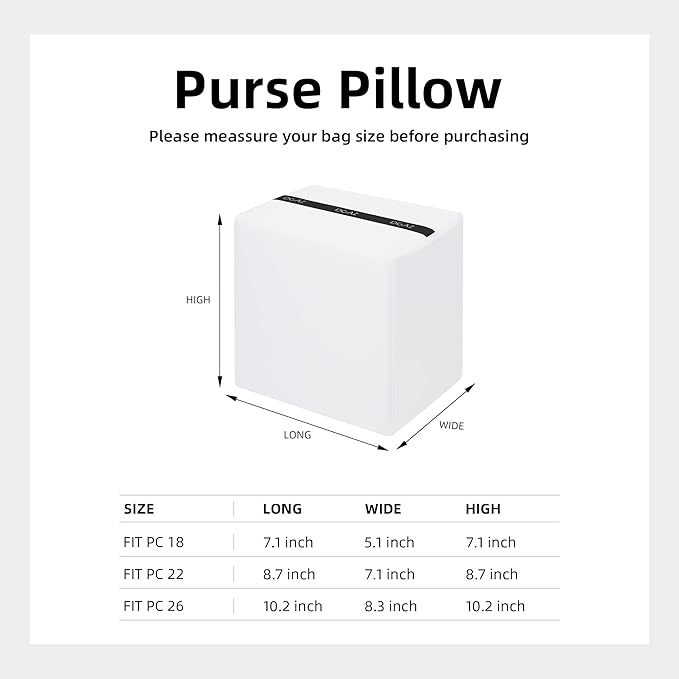 DGAZ Purse Pillow Shaper Insert,Luxury Handbag Tote Shapers, Memory Foam- Fits picotin18/22Bags (White,PC18)