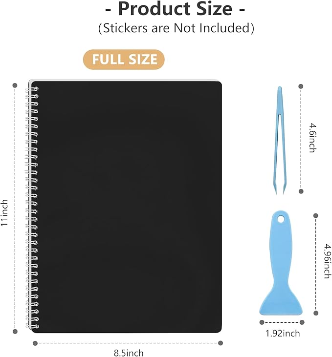 Large Reusable Sticker Book Collecting Album 8.5×11 Inch Sticker Collection Storage Book with 40 Sheets Blank Release Paper, Restickable Stickers Organizer Notebook with Tools (Black)