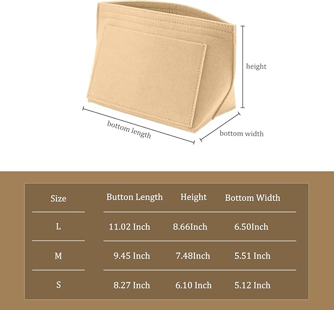 Chispee Felt Purse Organizer Insert Luxury Handbag Organizers for Longchamp Divider Pocket & Zipper Inner Bag Liner fit Small, Khaki