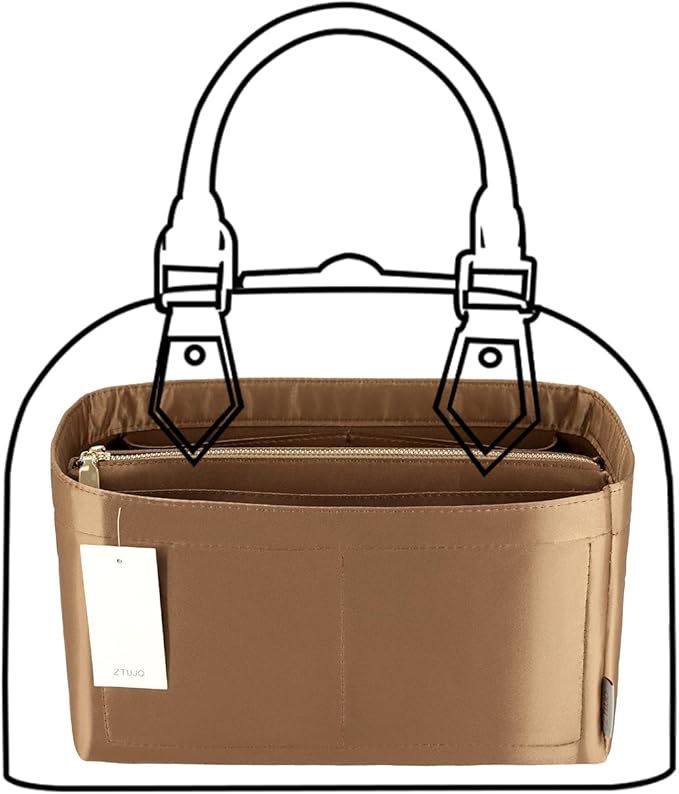 Purse Organizer Insert For Handbags, Purse Organizer With Zipper, Neverfull Organizer, Bag Organizer For Speedy Neverfull ONTHEGO Tote, Handbag and More (Silky Brown, small)