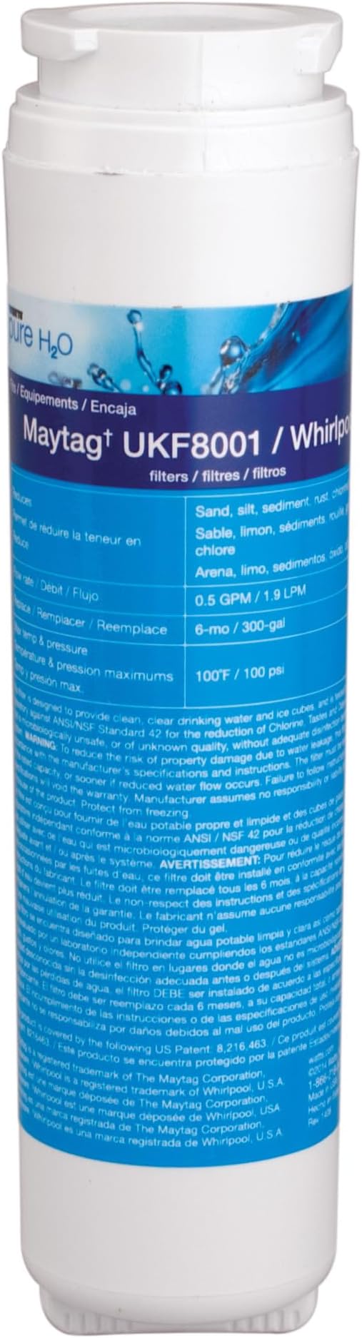 Watts M-2 Maytag Refrigerator Water Filter Replacement Cartridge - Compatible with UKF8001, 6-Month/300 Gallon Life, Reduces Lead, Chlorine, Odor, VOCs, NSF Certified