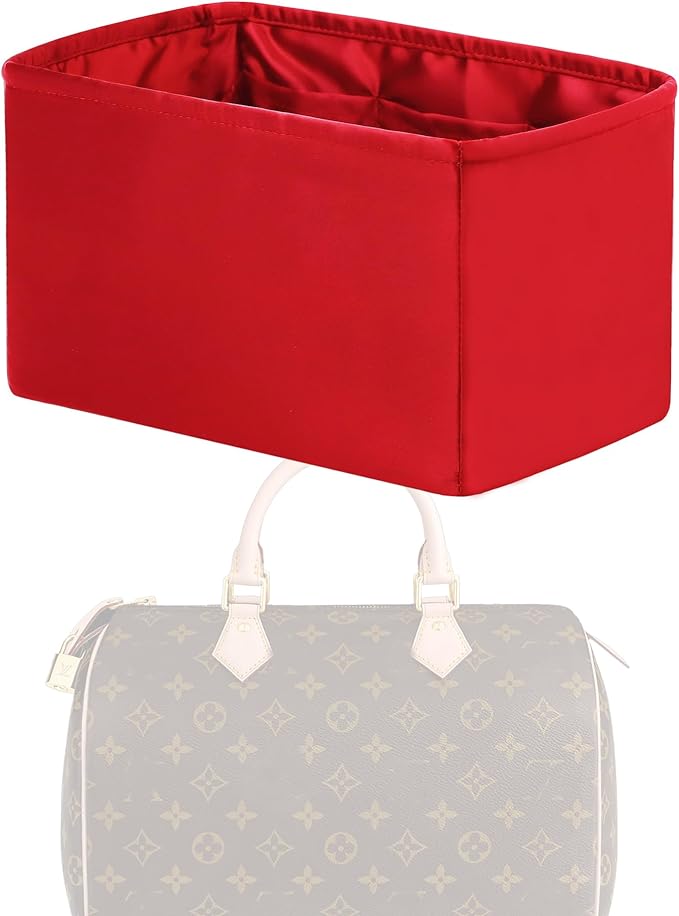 Purse Handbag Silky Organizer Insert Keep Bag Shape Fits LV Speedy 16/20/25/30/35/45 bags, Luxury Handbag Tote Lightweight Sturdy(Rouge moyen, Speedy new nano16)