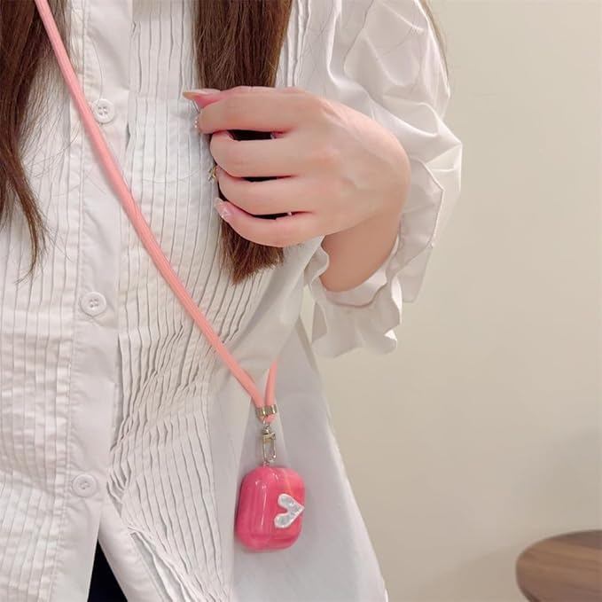AirPods 4 Case with Neck Strap - Pink Marble Heart Design, Shockproof Silicone Protective Cover for Women Travel, Compatible with AirPods 4/4(2024 NC) & Detachable Keychain,Cute