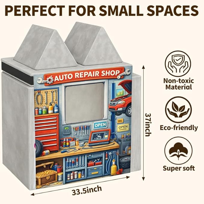 Foam Play Couch Panels - Auto Repair Shop Theme,Soft Sofa Accessories,Modular Play Panels,33.5x37 Inches