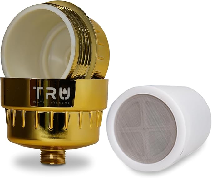 TRU High Output Shower Filter - Reduces Chlorine and other Harmful Sediments. Relieves dry and itchy skin, while Improving the health of your Hair, Skin, and Nails (Gold)